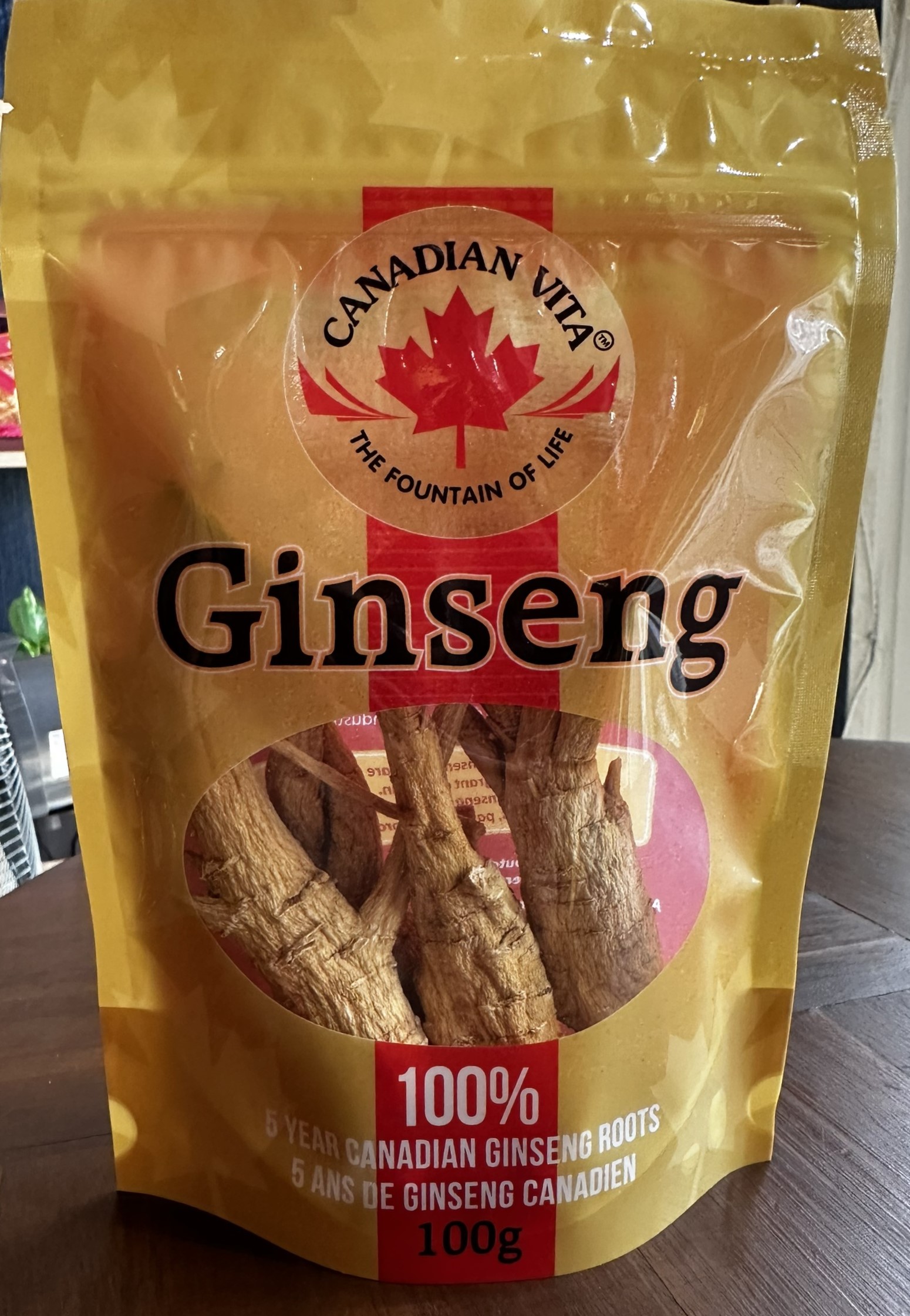 Nhân Sâm Củ Khô Canadian Vita Ginseng Roots (túi 100g) (kèm túi)